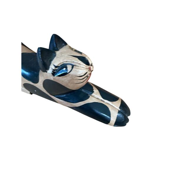 6” Stretching Wooden Cat Folk Art Figurine With Swivel Tail Unsigned - Picture 2 of 7